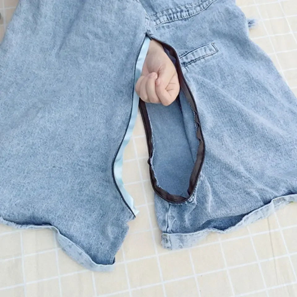 Open Crotch Outdoor Sex Pants Women Adjustable Strap Button Shortalls Ripped Jeans Short Denim Jeans Overall Jumpsuit Rompers