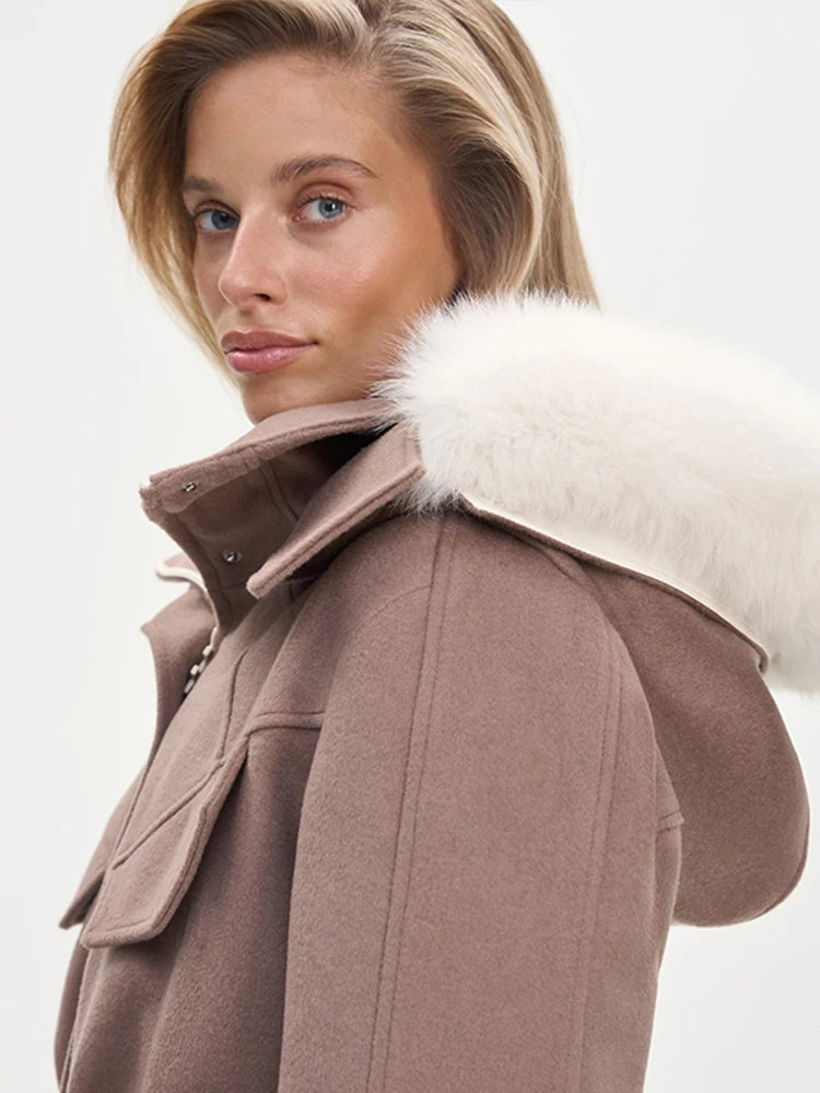 Faux Fur Patchwork Ski Jumpsuit Women Detachable Hoodie Long Sleeves Belts Zipper Warm Skiwear Female 2025 Winter Warm Rompers