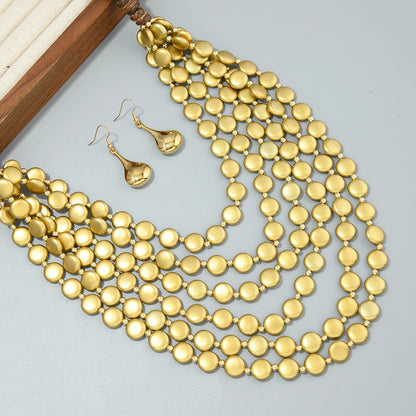 2026 Trend MultiLayer Round Wood Disc Handmade Beaded Statement Necklace Earrings Set For Women Beach Holiday Party Accessories