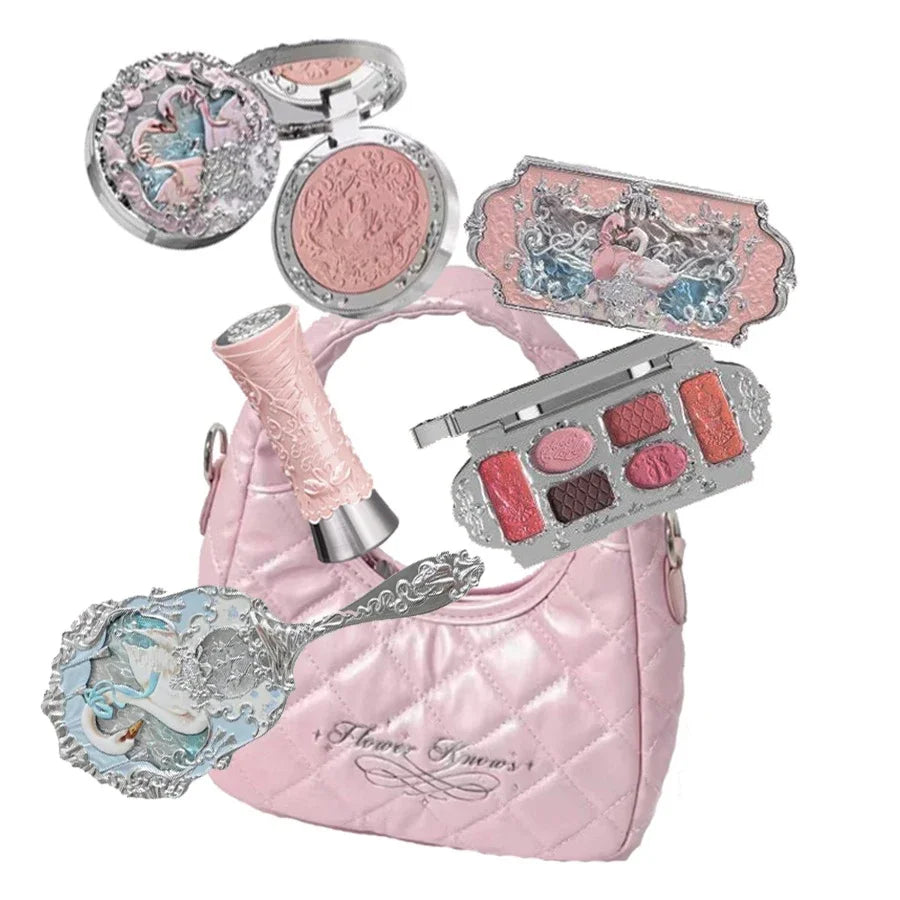 Makeup Flower Knows Set Swan Ballet Series Six Color Eyeshadow Palette Embossed Blusher Shine Lipstick Kit With Bag All In