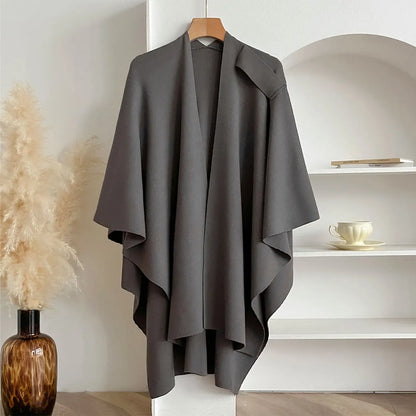 Women Poncho Winter Warm Solid Color Shawl Double Sided Designer Blanket Luxury Scarf Female Cloak Cashmere Pashmina Cape Stole