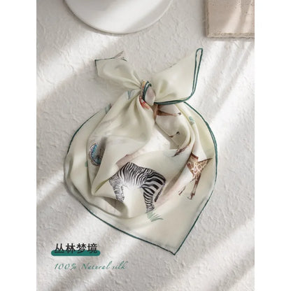 100% Mulberry Silk Square Scarf Women Animal Print Neck Scarf Soft Lightweight Neckerchief For Daily Office And Vacation Use