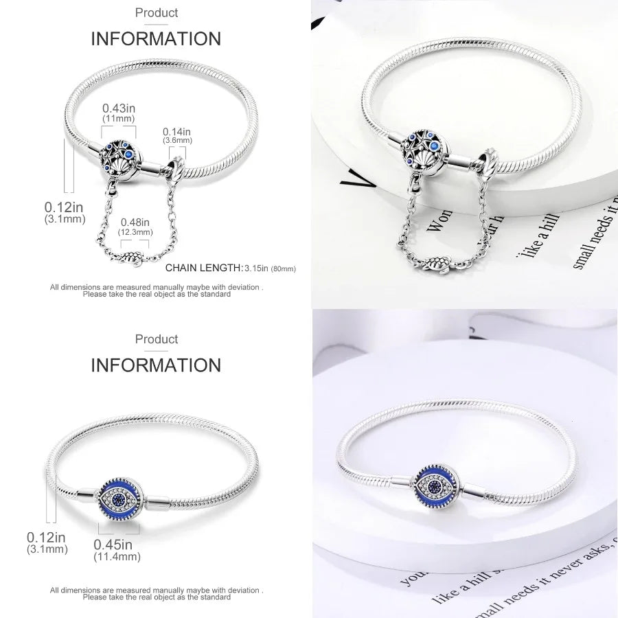 Silver 925 Bracelet Original Bracelets Colorful Zircon Heart Flower Cat Snake Chain For DIY Charms 17-20CM Luxury Jewelry Gifts