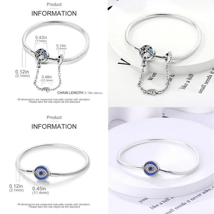 Silver 925 Bracelet Original Bracelets Colorful Zircon Heart Flower Cat Snake Chain For DIY Charms 17-20CM Luxury Jewelry Gifts