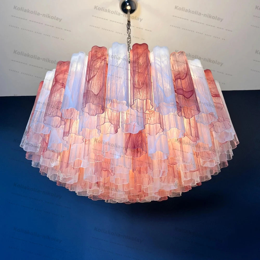 The Pink Love Glass Art Round 50-100cm Dimmable LED Chandelier Hanging Lamps Lustre Suspension Luminaire Lampen For Living Room