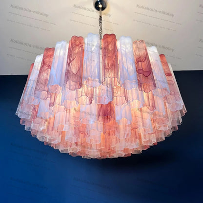 The Pink Love Glass Art Round 50-100cm Dimmable LED Chandelier Hanging Lamps Lustre Suspension Luminaire Lampen For Living Room