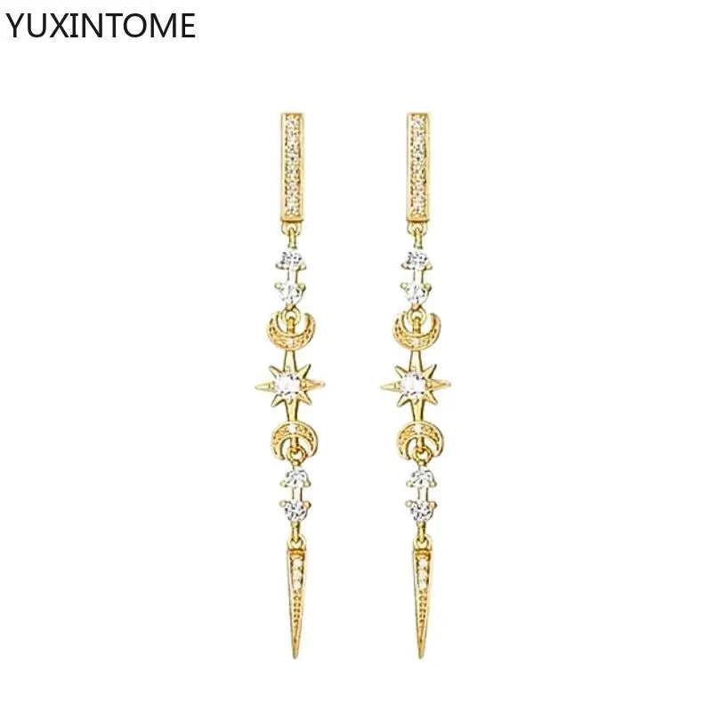 925 Sterling Silver Needle Long Chain Stud Earrings For Women Exquisite Zircon Geometric Tassel Pendant Earrings Luxury Jewelry