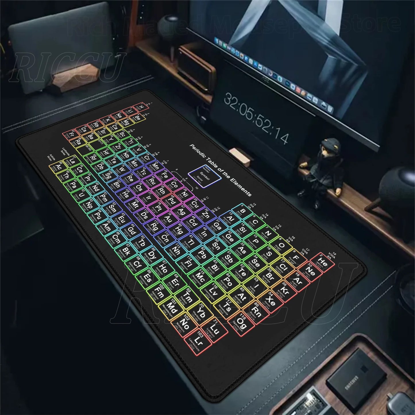 Periodic Table of Elements Mouse Pad Large Gaming Keyboard Mousepad with Stitched Edge Non-Slip Rubber Base Office PC Desk Mat