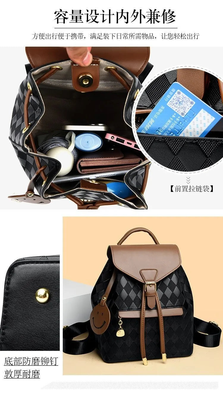 Women Backpack Soft Pu Leather Black Casual Multifunctional College Bag Capacity Shoulder Bag Trave Handle Bag