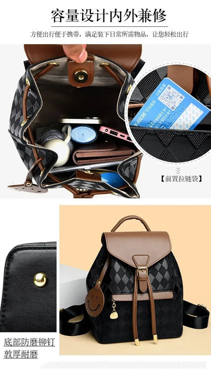 Women Backpack Soft Pu Leather Black Casual Multifunctional College Bag Capacity Shoulder Bag Trave Handle Bag