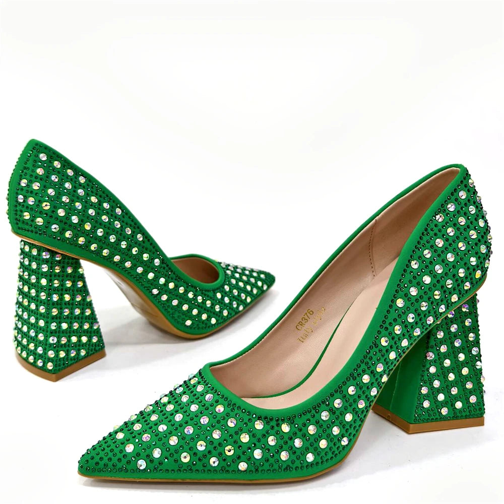 Venus Chan-Nigerian Heel Party for Women Yellow Shoes and Bag Set Rhinestone Handbag Italian Design Wedding INS 2024