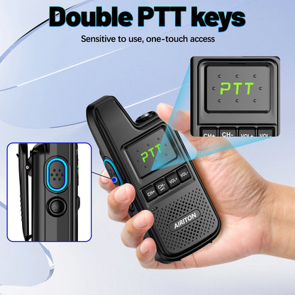 2PCS AIRITON AI-828C Mini Walkie Talkie Dual PTT Wireless Copy Frequency HD Sound Portable UHF 16 Channels Long Range Ham Radio