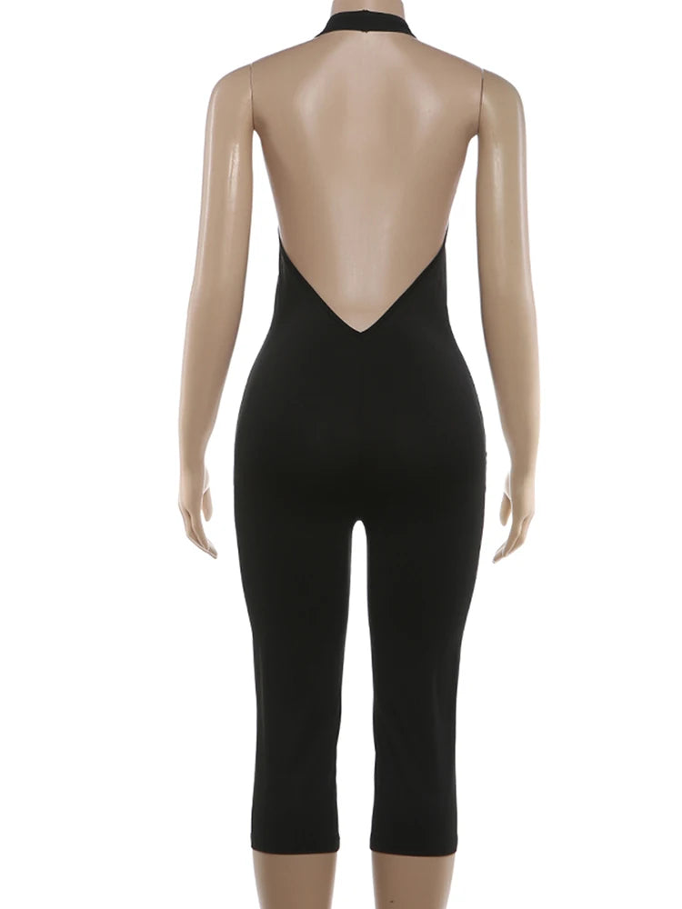 Cutenew Classic Fashion Rompers Women Backless Sexy Halter Low-Neck Sleeveless Stretch Simple Trend Midnight Club Streetwear