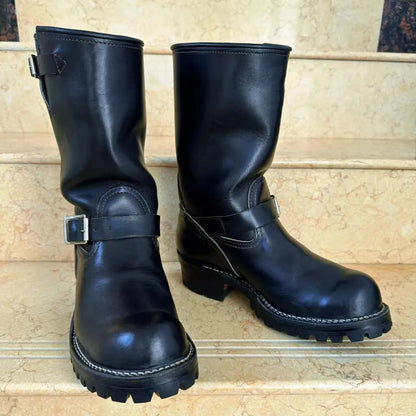 Handmade Work Boots Men and Women Engineer Mid-Calf Retro Motorcycle Boot Faded Mid-Calf Boot Khaki Black Suede Knight Boots