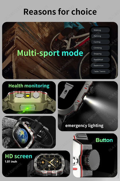 2025 New Military Smart Watch Men IP68 5ATM Outdoor Sports Fitness Tracker Health Monitoring 1.81Inch Bluetooth Calls Smartwatch