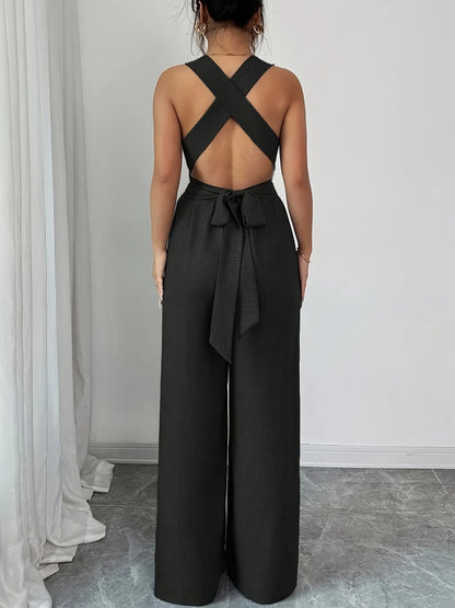 Jumpsuits women 2026 rompers new features fashion sexy V-neck backless cross-belt, wide-leg jumpsuit jumpsuits women's clothing