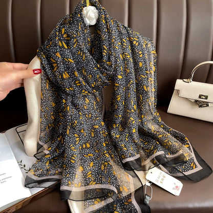 130*180cm Fashion Spring Summer Women Floral Printing Beach Silk Scarf Shawls Female Long Wraps Beach Sunscreen Hijab Lady