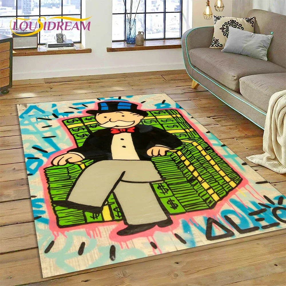 Game Dollar Monopoly Cartoon Money Rug Carpet for Living Room Bedroom Home Decor,Floor Mat Non-slip Decoration for Sofa Doormat