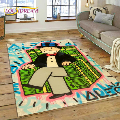 Game Dollar Monopoly Cartoon Money Rug Carpet for Living Room Bedroom Home Decor,Floor Mat Non-slip Decoration for Sofa Doormat