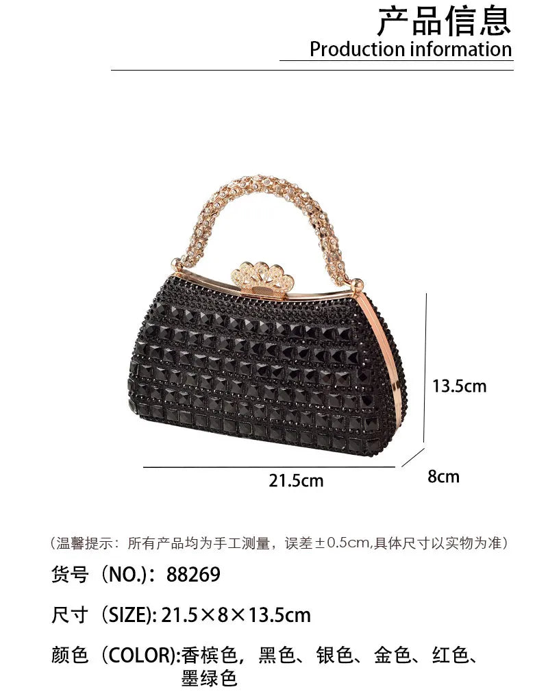 Silver Woman Bag Shine Bling Crown Hasp Diamond Shoulder Bag Crossbody Luxury Designers Rivet Clutch Party Evening Sparkly Purse