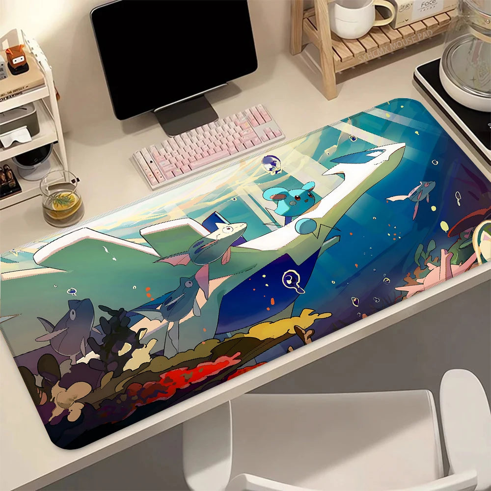 P-Pokemon Lugia Gaming Mouse Pad Large Extended Desk Mat Non-Slip Rubber Base Stitched Edges for PC Gamer Office Computer