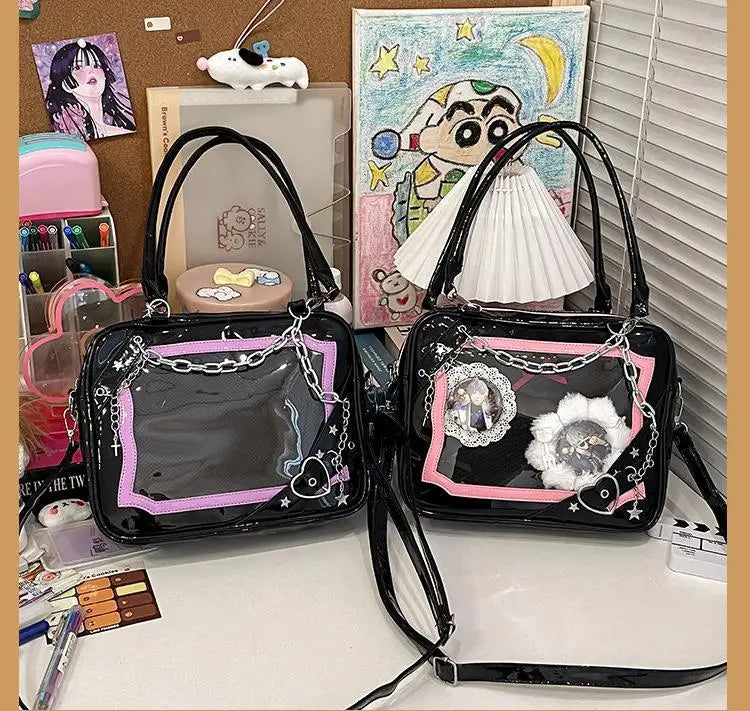 JIAERDI Sweet Cool Hot Girl Subculture Ita Bag Women Gothic Chain Crossbody Bag Ladies Large Capacity Black Shoulder Bags Y2K