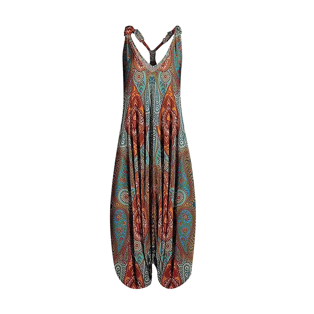 Wide Leg Bohemian Loose Overall Jumpsuit Ethnic Mandala Vintage Paisley Printing Women Rompers Backless Harem Bloomers Playsuit