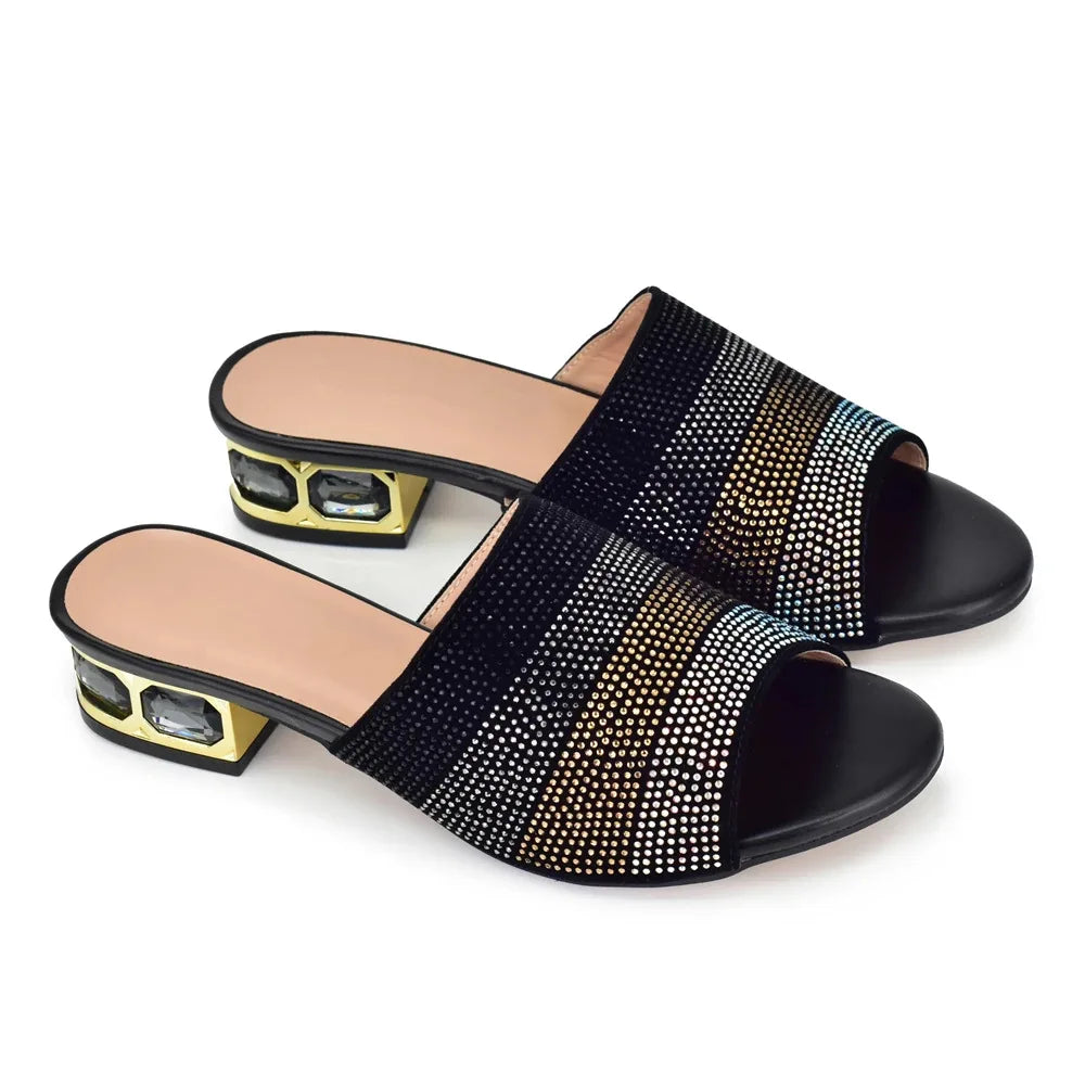 Insightlink Latest Shoes Women Luxury Rhinestone Crystal Pumps 2024 New Fashion Slippers Sandals Party Low Heels Elegant Italian