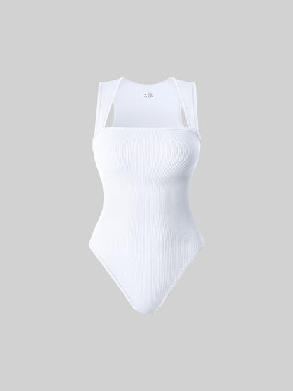 2026 Summer Fashion Square Collar Solid Color Sleeveless Bodysuit High Waist Sexy Tight Women's Jumpsuit