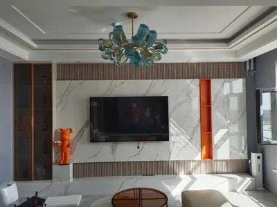 Modern Blue Glass Led Pendant Lamp Copper Designer Hanging Chandeliers for Living Room Bar Bedroom Suspension lustre Lights