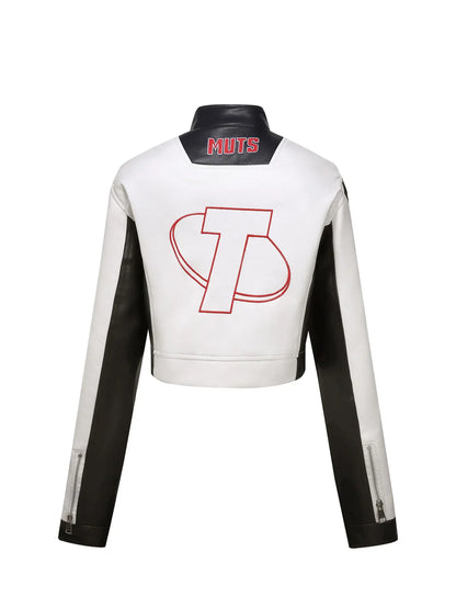 Women's Embroidered White PU Leather Jacket Motorcycle Wear Trendy Jazz Dance Autumn 2025 Collection New Arrival