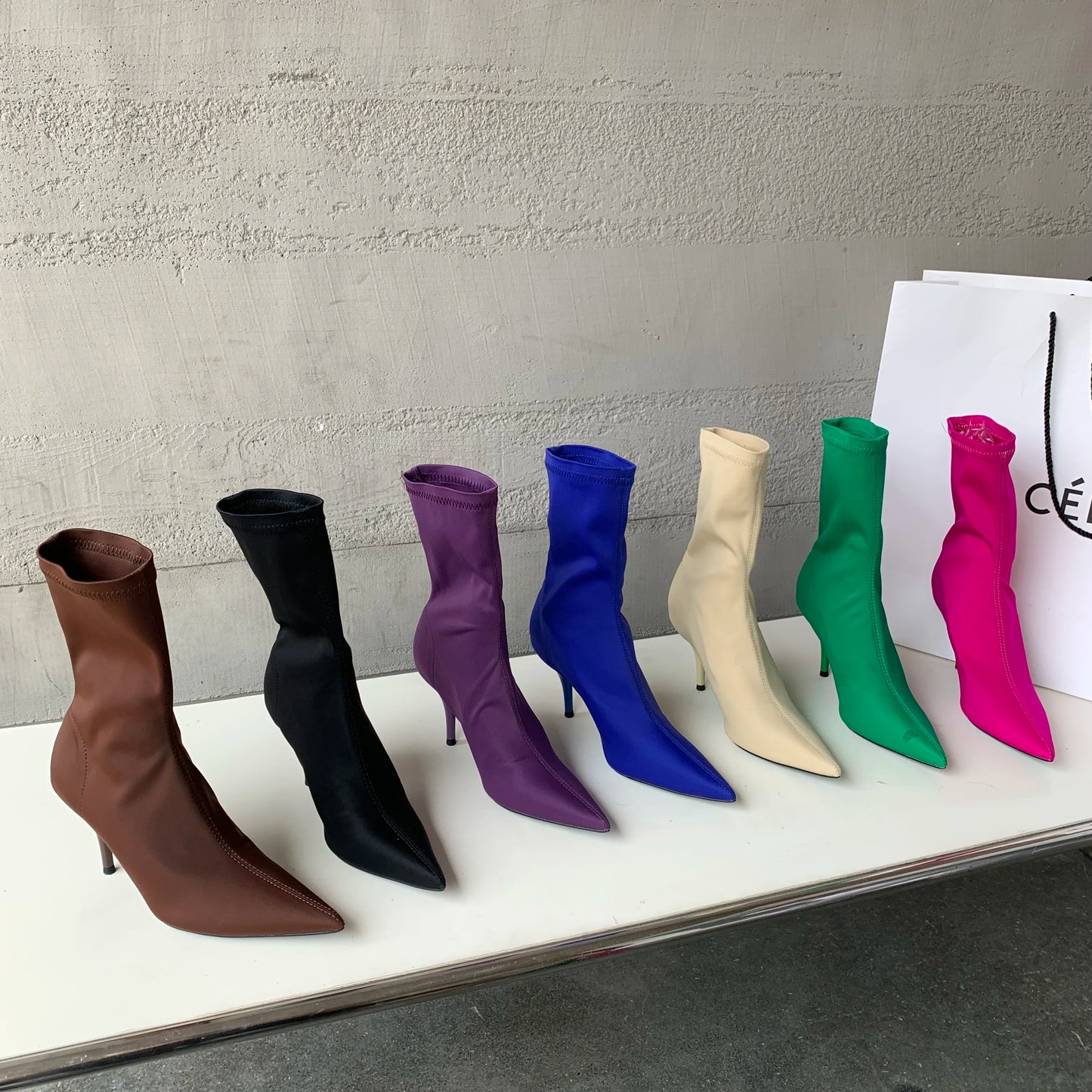 2026 New Spring Autumn Stretch Fabric Women Ankle Boots Sexy Pointed Toe High Heels Fashion Female Socks Pumps Shoes