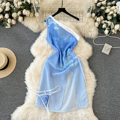 Cute Sweet Trend Cartoon Printed Jumpsuit Half High Collar Sleeveless Slim Fit Lingerie Bodycon Bodysuit Rompers Pajama Catsuits