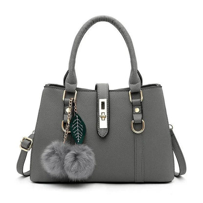 Women Fashion Hairball Shopper Totes Solid Color PU Leather Large Capacity Handbag Ladies Luxury Designer Crossbody Shoulder Bag