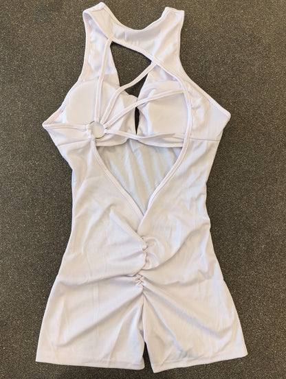 Women's Sexy Backless Rompers Criss Cross Bodycon One Piece Halter Hips Lifting Yoga Bodysuit Short Jumpsuits With Chest Pads