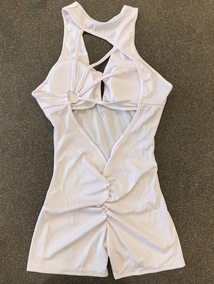 Women's Sexy Backless Rompers Criss Cross Bodycon One Piece Halter Hips Lifting Yoga Bodysuit Short Jumpsuits With Chest Pads
