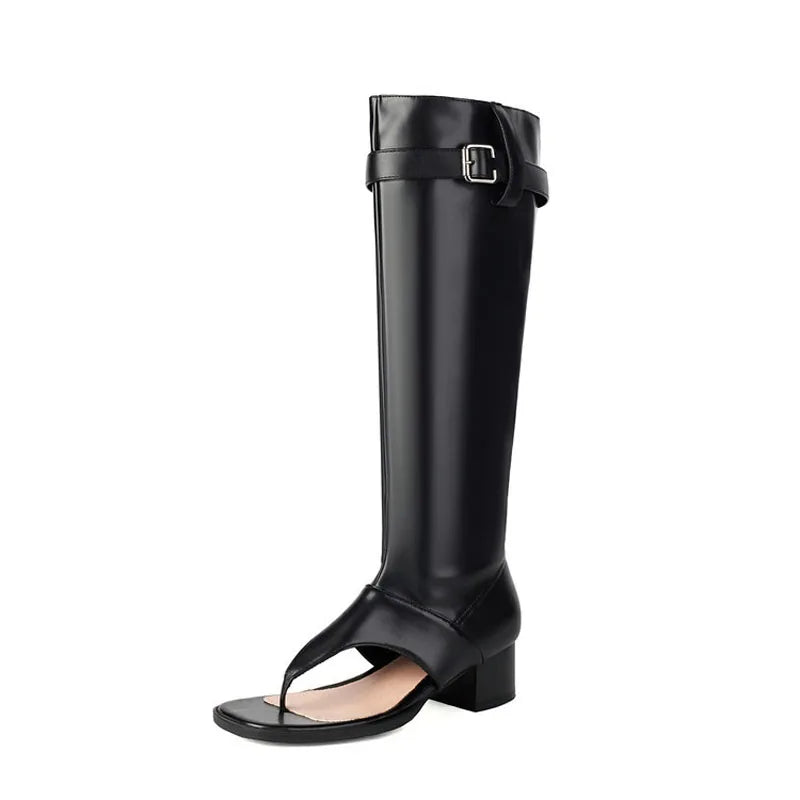 New Fashion sandalias femininas Clip Toe Chunky Heels High Top Sandals Women Knee High Boot Summer Shoes Lady Flip Flops WSH5264