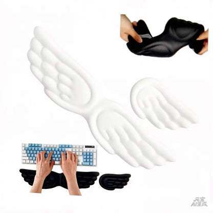 Keyboard Mouse Wrist Rest Angel Wing Memory Foam Mouse Pad Set Wrist Support Ergonomic Non-Slip for Computer Laptop Easy Typing