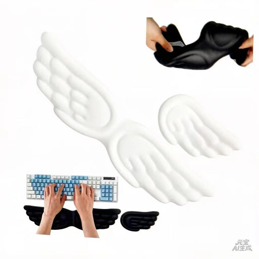 Keyboard Mouse Wrist Rest Angel Wing Memory Foam Mouse Pad Set Wrist Support Ergonomic Non-Slip for Computer Laptop Easy Typing