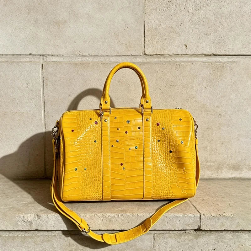 Luxury Large-capacity Travel Handbag For Women Versatile Crocodile Pattern Crossbody Bag Fashion Diamond Design Commuter Bag