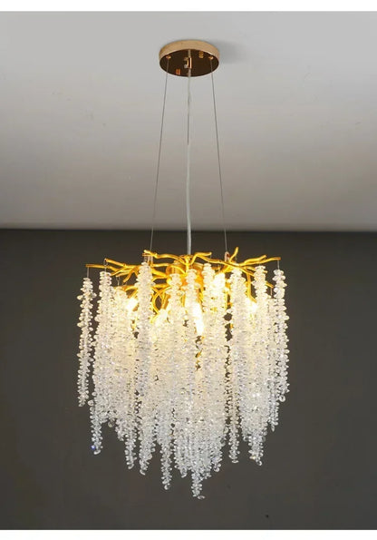 Modern Luxury Gold Branch Tassel Crystal LED Pendant Light Dining Room Living Room Indoor Home Decoration Atmosphere Fixtures