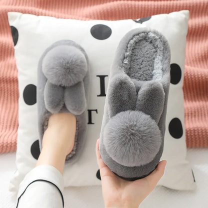 Women Winter Fuzzy Closed‑Back Slippers, Cute Couples Anti‑Slip Thick Sole Warm Plush Indoor Outdoor House Slippers