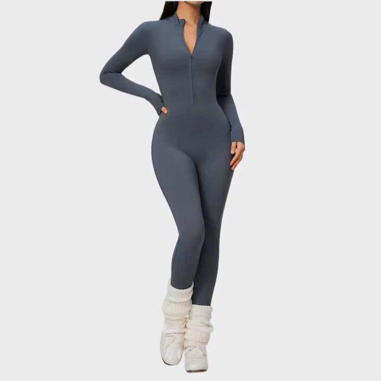 Winter Half Zip Yoga Bodysuit Women Long Sleeved Fitness Jumpsuit Sportswear Gym Clothes One-piece Running Workout Wear Rompers