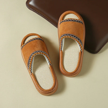 Hemp Casual Women's Slippers Home Spring Summer Luxury Designer Woman Shoes Flat Fashion Indoor Footwear Elegant Platform Slides