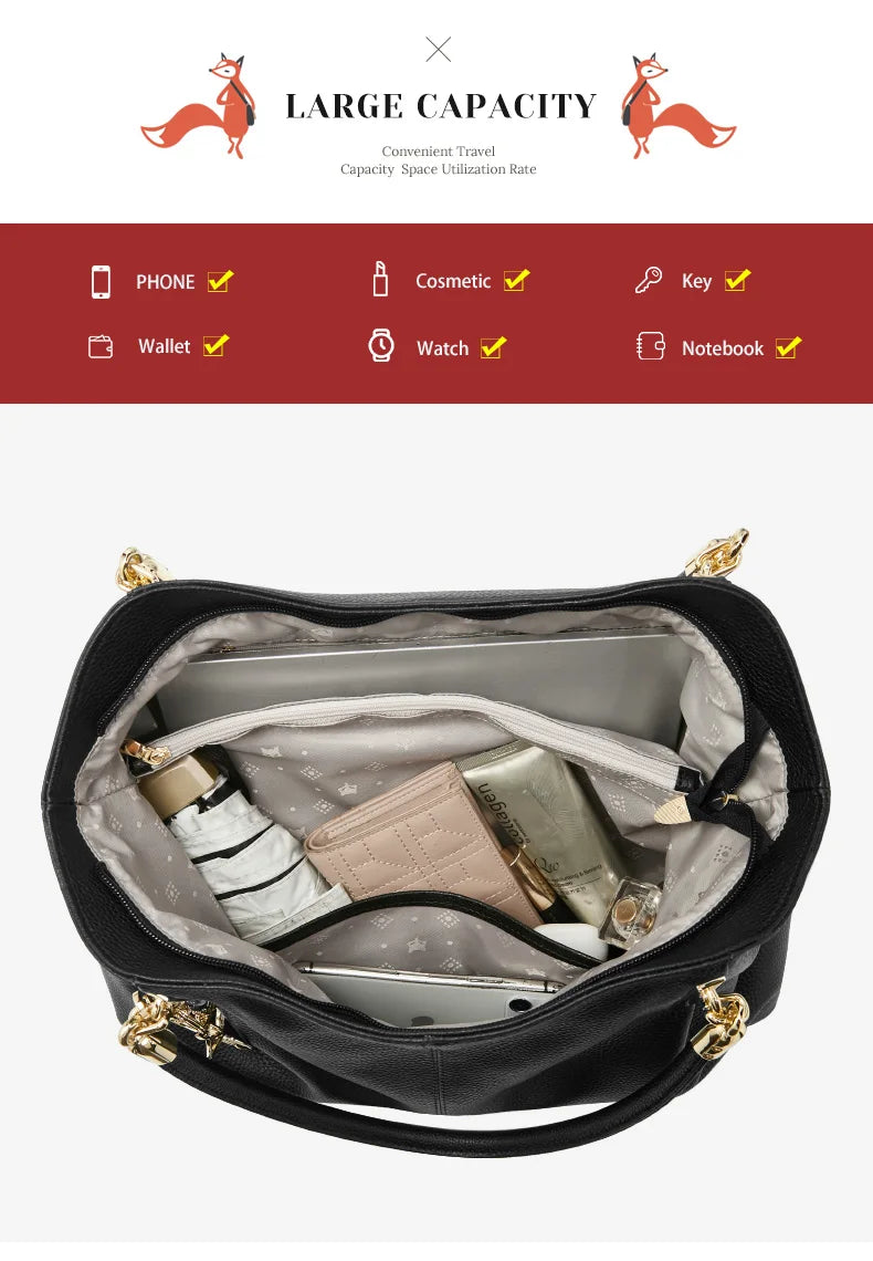 FOXER 2026 New Women's Shoulder Bag Genuine Leather Elegant Female Tote Large Bag Fashion Handbag Commuter Luxury Gift