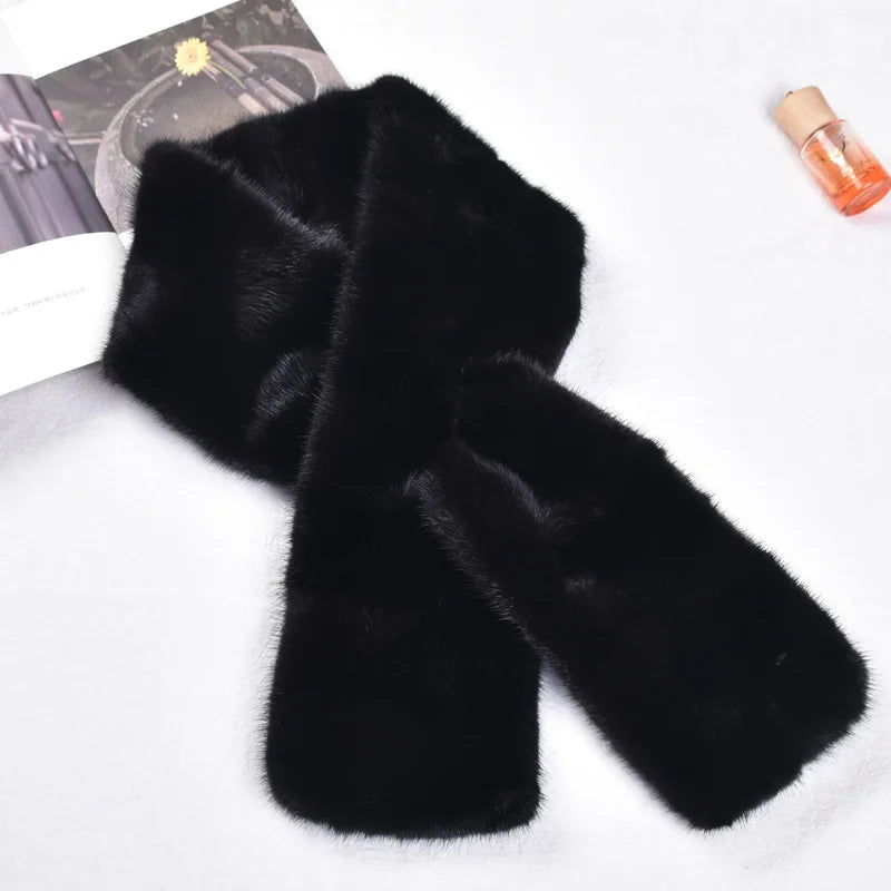 Besfilin Genuine Real Mink Fur Unisex Scarf Double-Sided Solid Color Patchwork Warmth for Men And Women Spring Autumn Winter