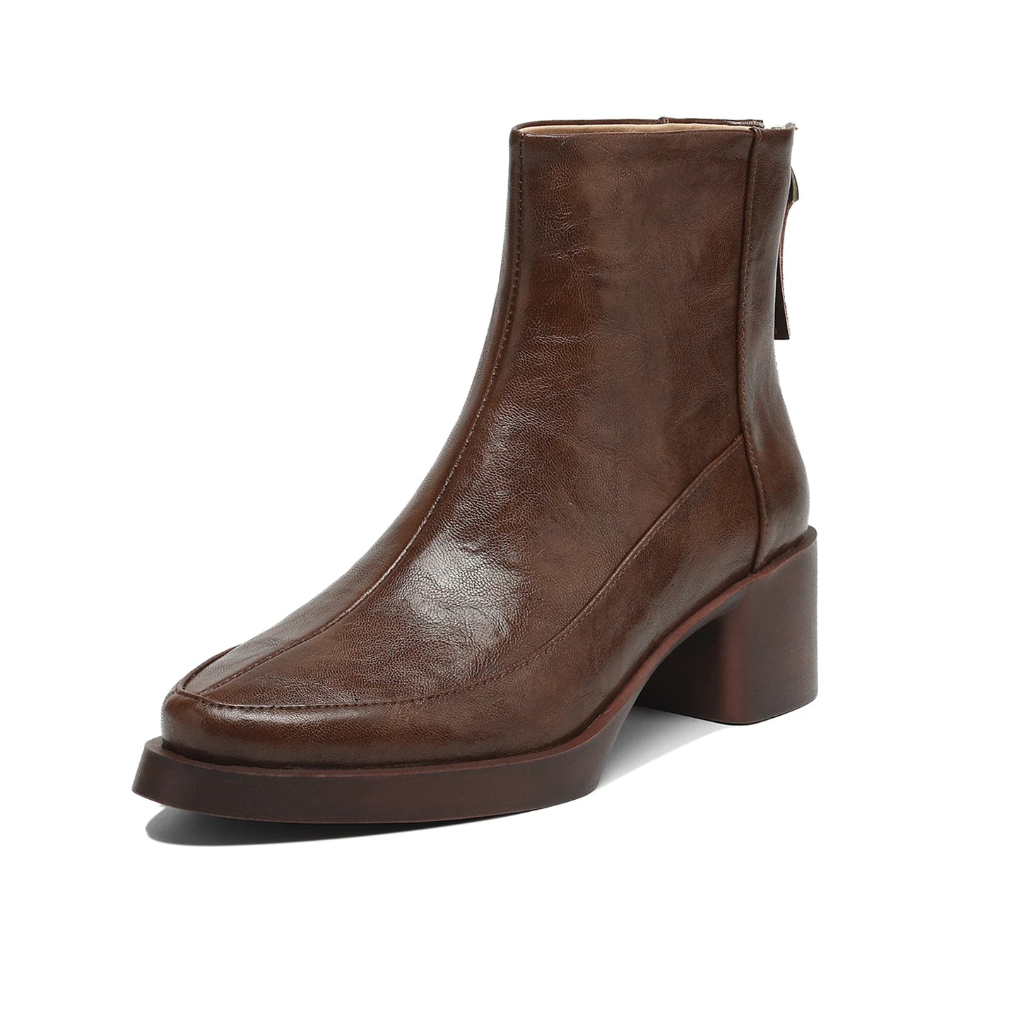 Plus Size 34-43 Cow Skin Round Toe Zipper High Heels Modern Motorcycles Boots Warm Winter Shoes Dating Retro Brand Ankle Boots