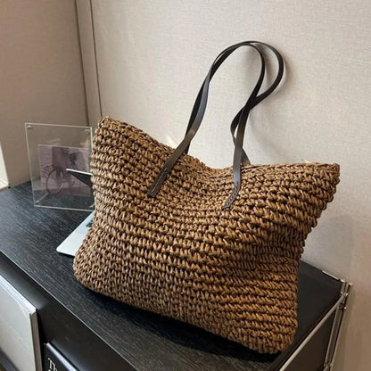 Luxury Shopping Beach Tote Bags Simple Style Large Capacity Woven Tote Bags