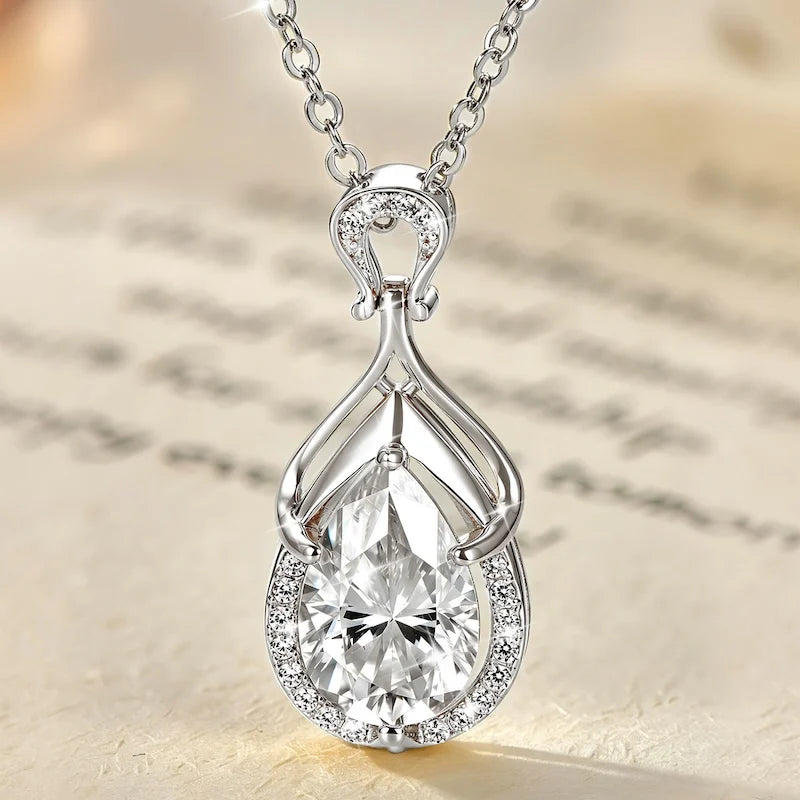 Rrjzz Sparkling 7x10.5mm Pear Cut D-Color Moissanite Pendant Necklaces 2.5CT Waterdrop Necklace for Women GRA Jewelry Gifts