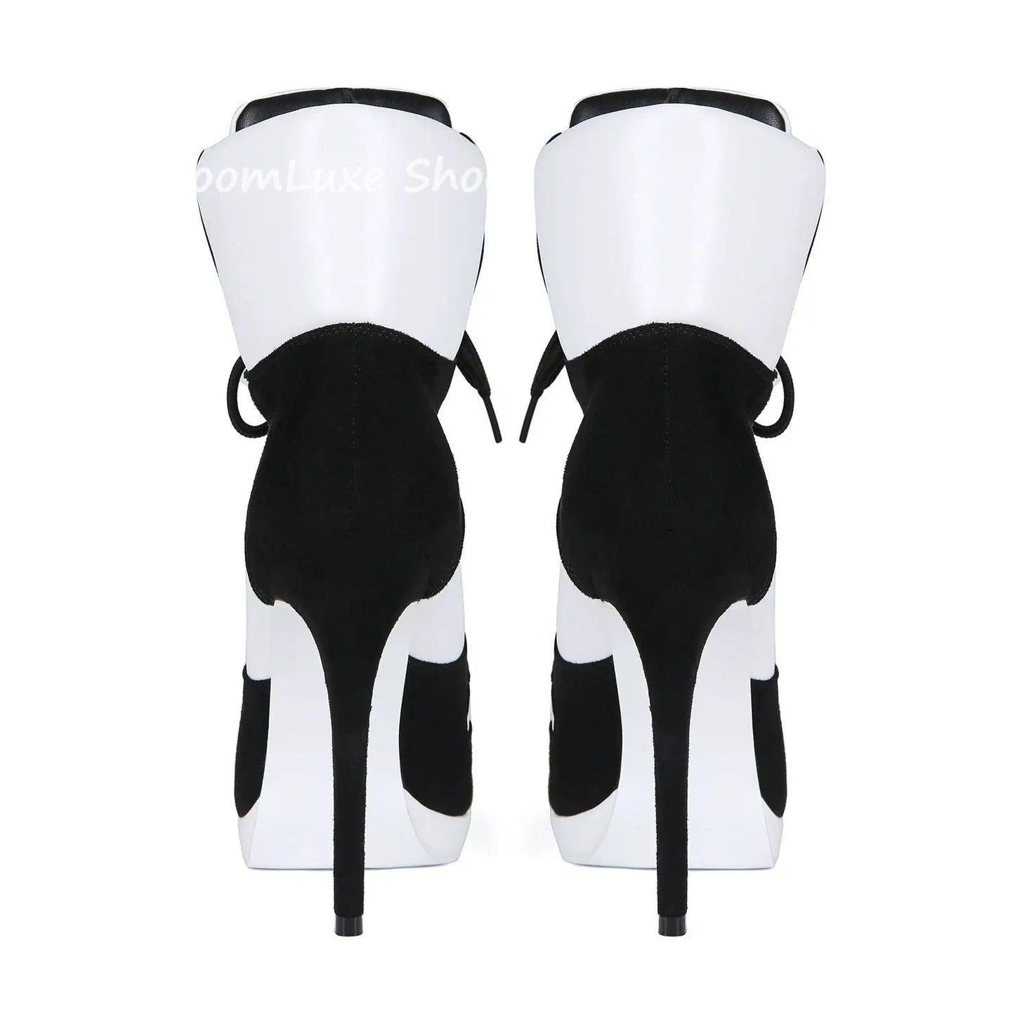 Round Toe Sports Lace Up Women's Short Boots 2026 Thick Sole Mixed Color Stilettos Autumn Winter New Street Style Casual Rock Bo